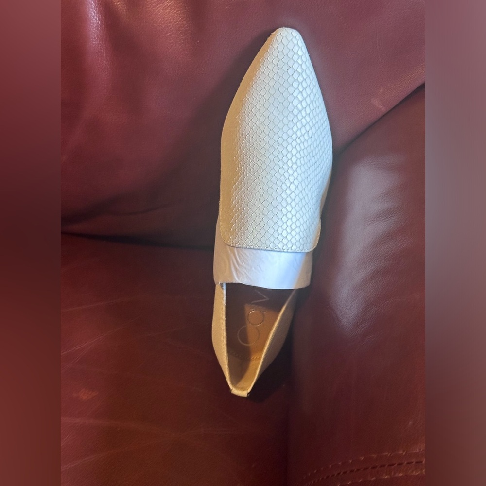 Calvin Klein pointed toe flats size 7 1:2 white matte cut snake. Never worn
